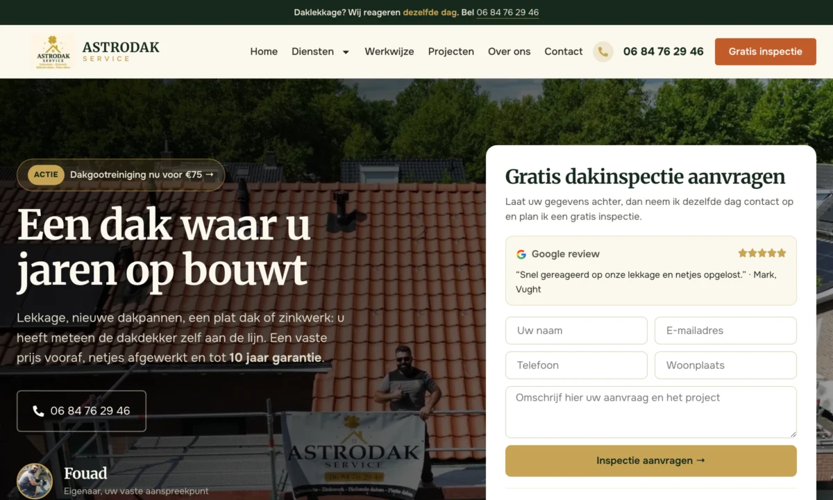 Astrodak Service homepage designed in Claude Design and built in Elementor
