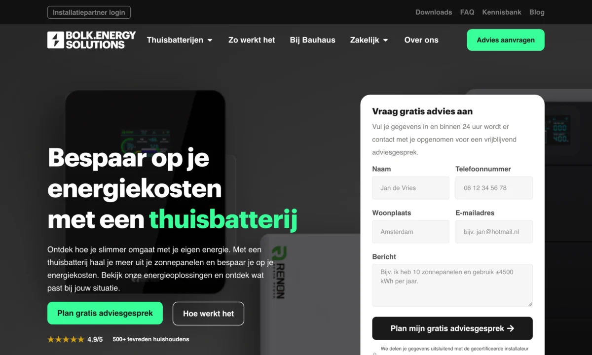 Bolk Energy Solutions homepage built in Elementor from a Figma design