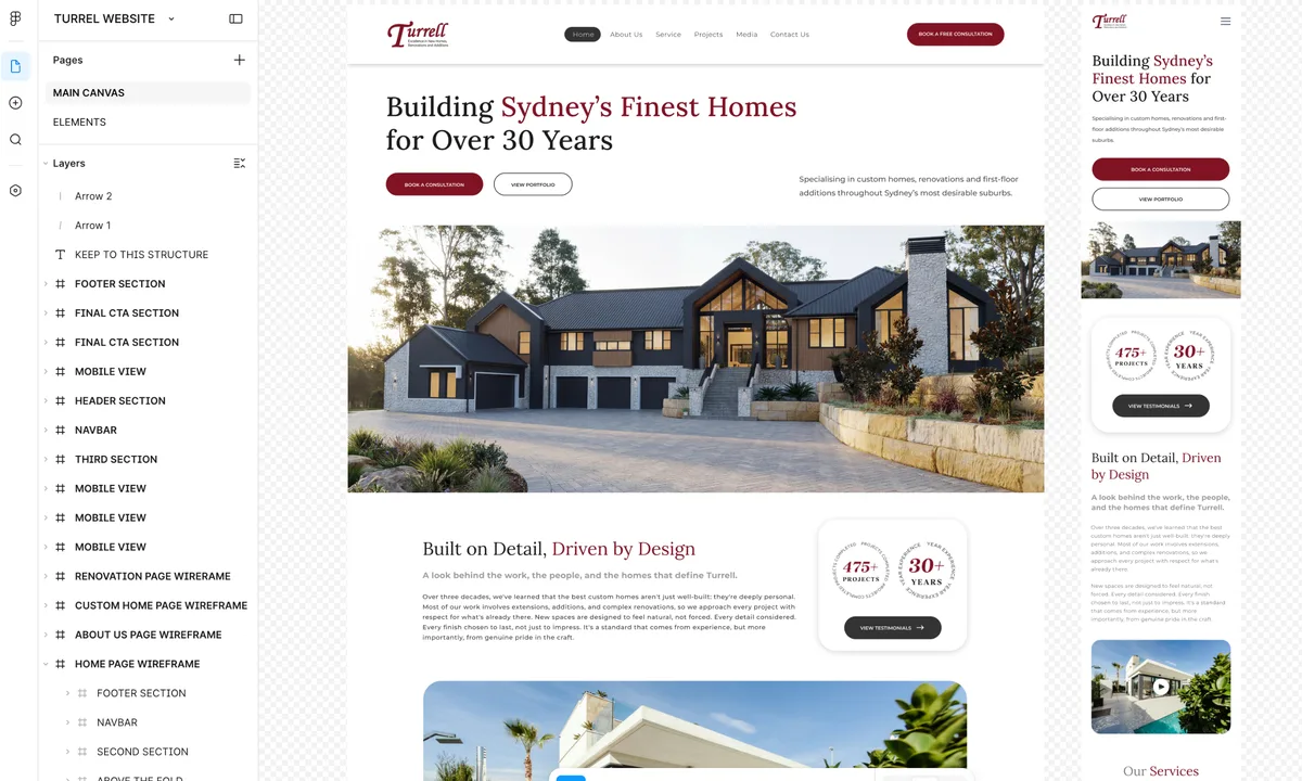 Turrell website page, built in WordPress from a Figma design